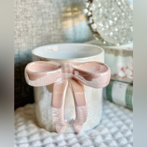 New Trendy Pink Bow Iridescent Textured Ceramic Coffee Tea Mug Cup 12oz w/ Box - Picture 5 of 10